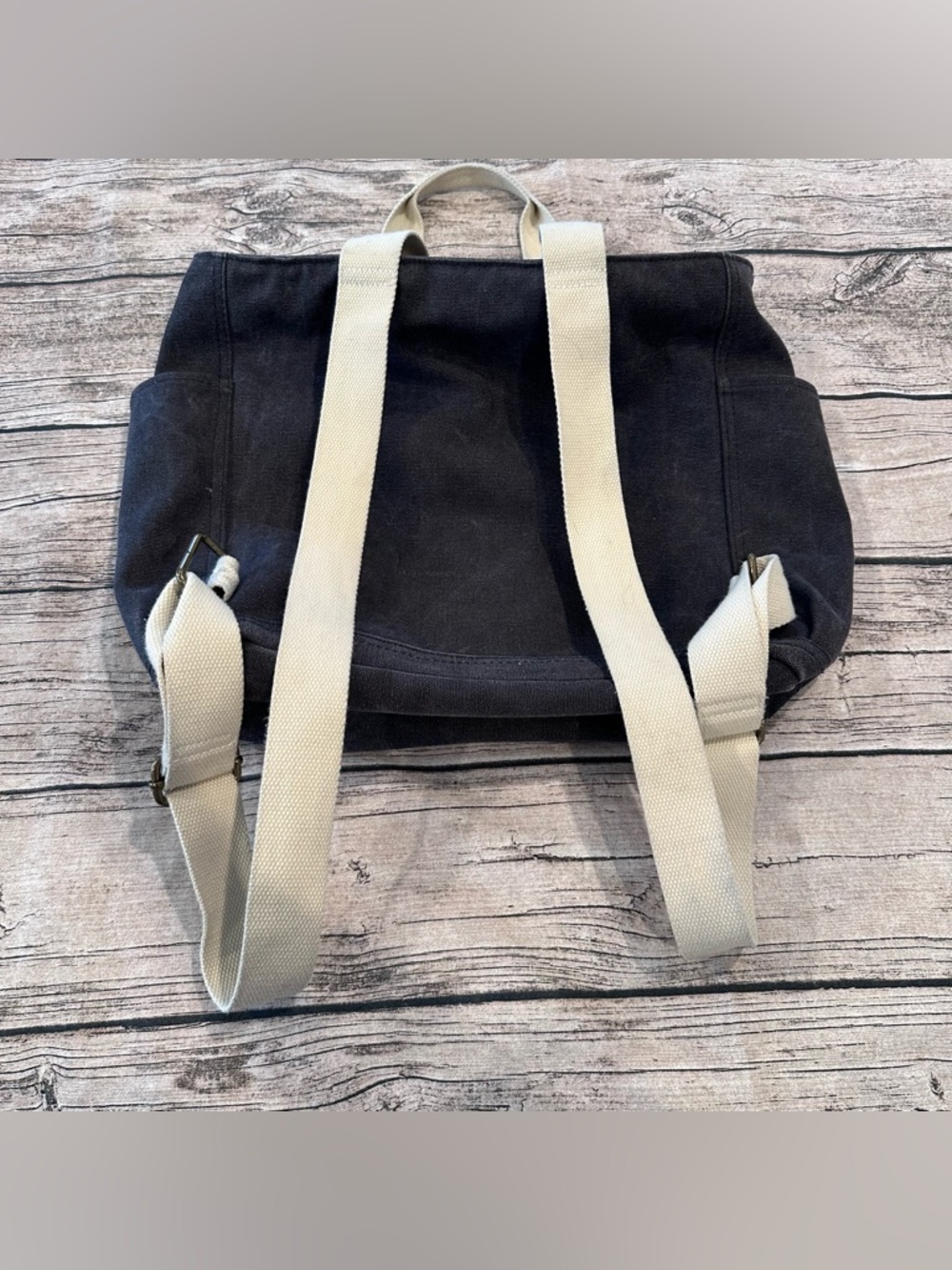 Birdling Black Canvas Laptop Tote Bag Backpack with Cream Handles ~15”x13” - Picture 5 of 8